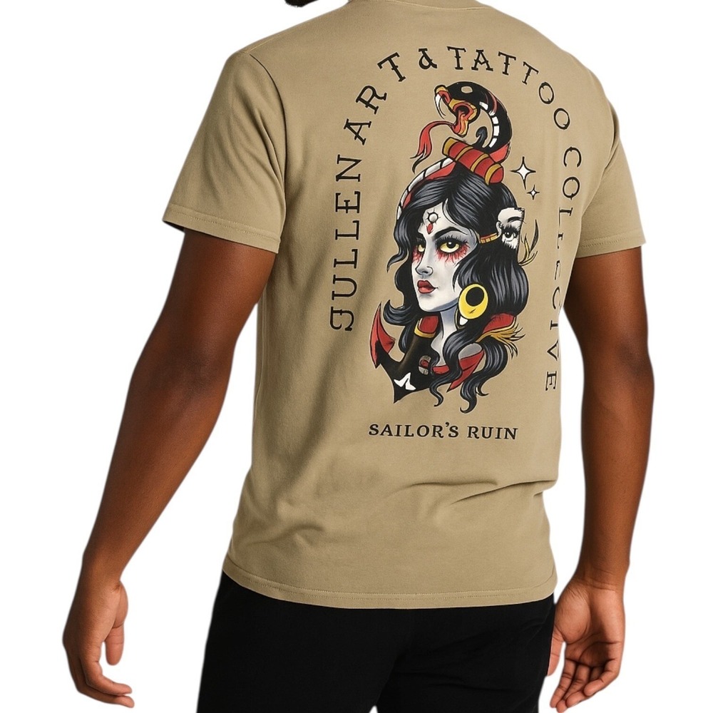 SULLEN Art Collective Mens Beige Graphic T-Shirt Sailor's Ruin S Grunge NEW